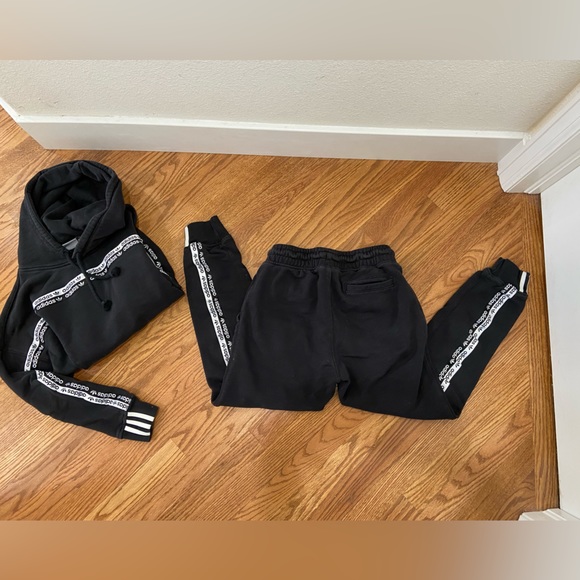 Adidas originals RYV tape hoodie & sweat pants tracksuit w logo tape detail - Picture 7 of 12